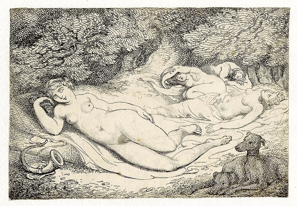 Thomas Rowlandson-143-Scena erotica che fa riferimento a Diana che riposa con le sue ninfe